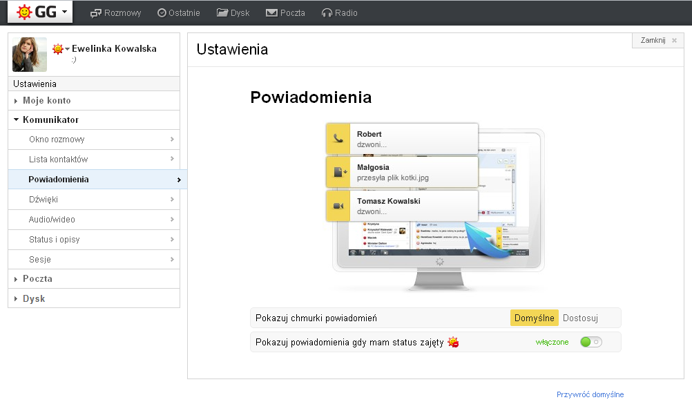 Wyciszanie i ustawiania dźwięków na GG.pl