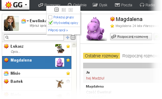 Grupy, zmiany widoku na GG.pl
