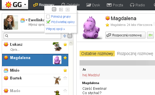 Grupy, zmiany widoku na GG.pl